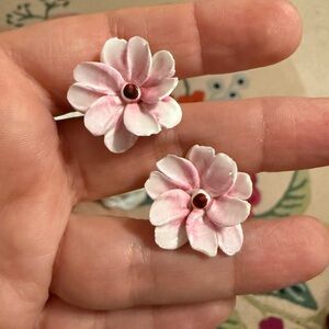 Charming Pink Floral Earrings Bone China Stamped